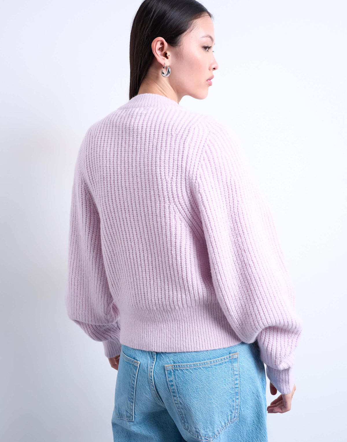 Topshop knitted balloon sleeve jumper in vailed pink