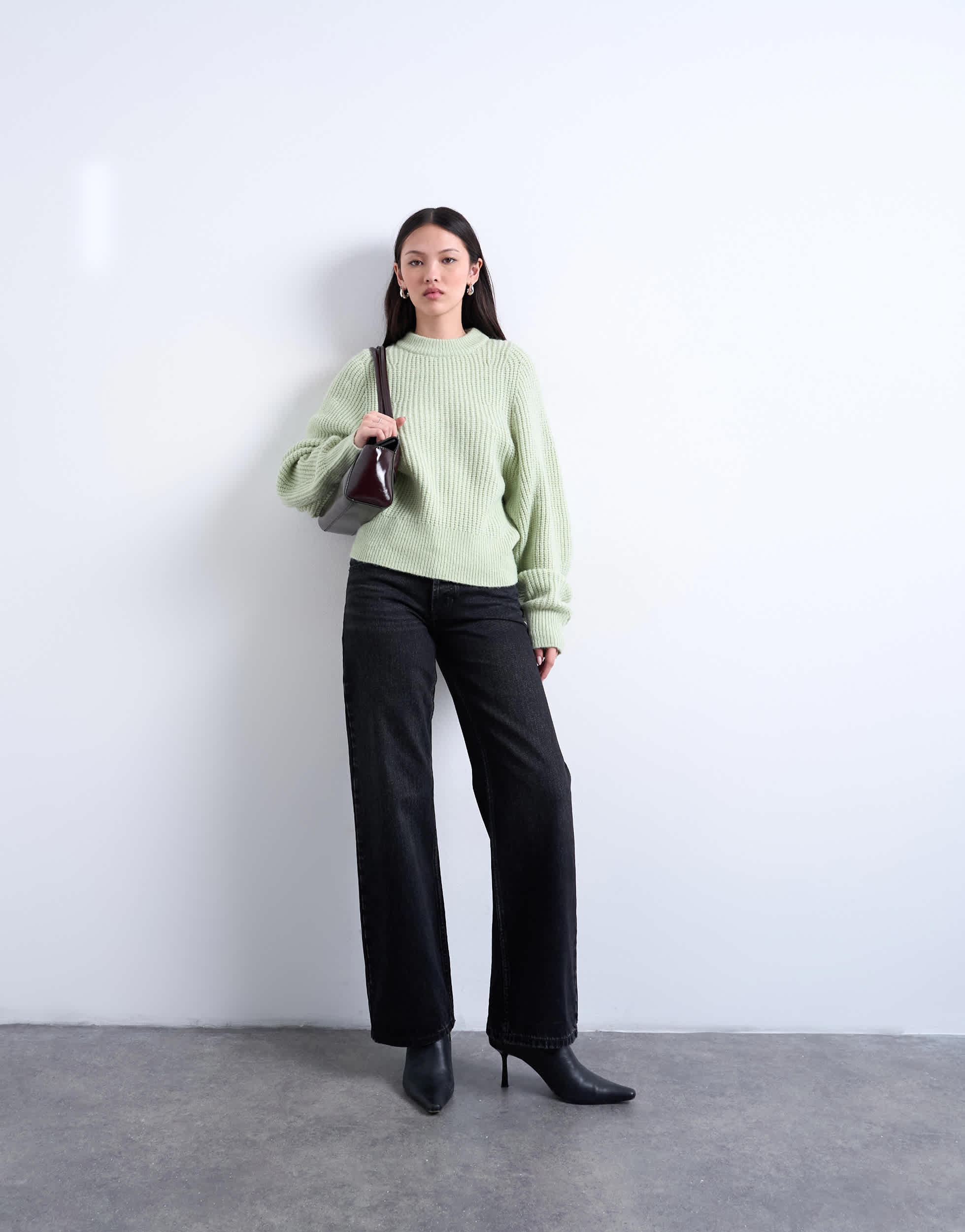 Pull Topshop à manches bouffantes en maille couleur menthe