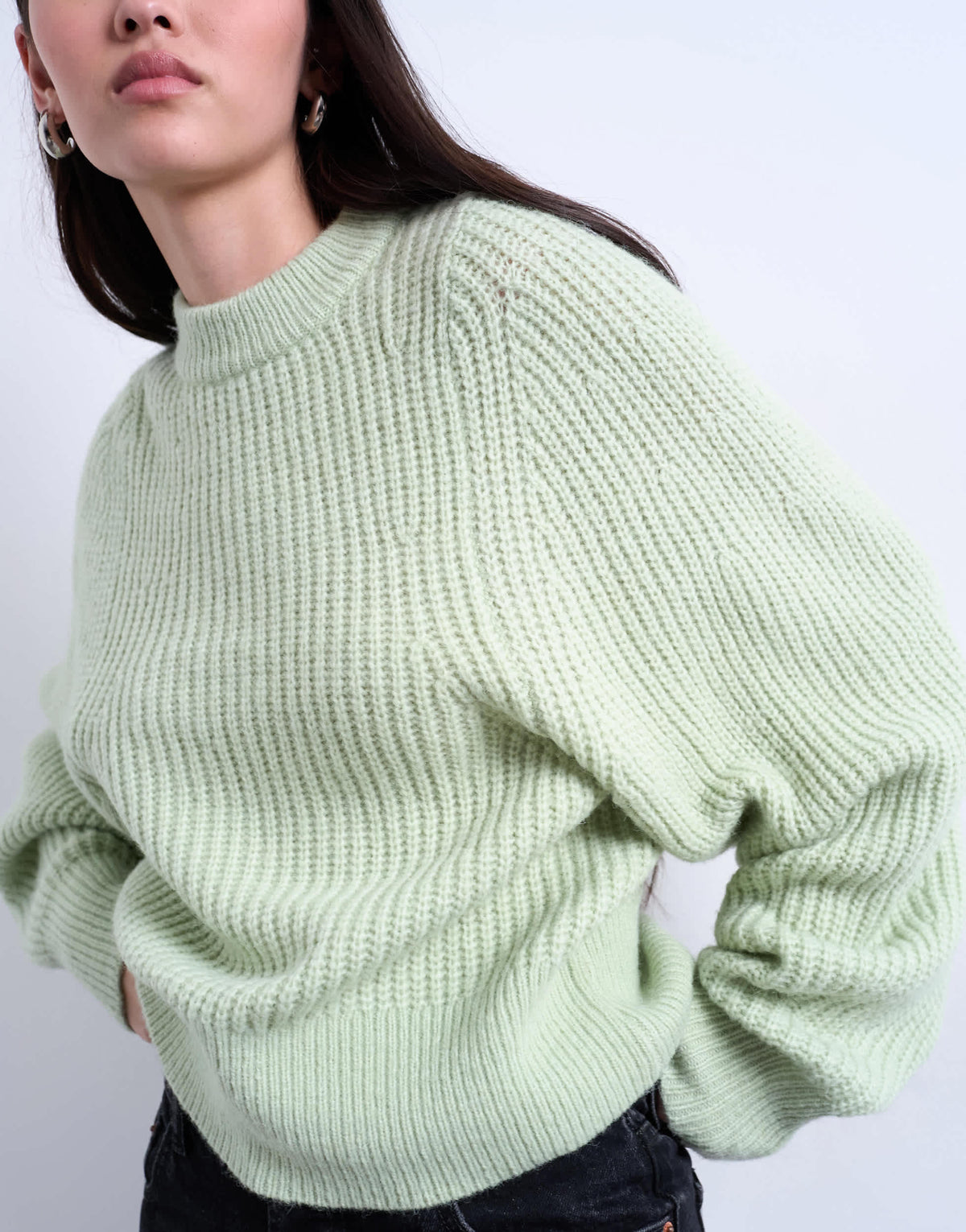 Topshop knitted balloon sleeve jumper in mint