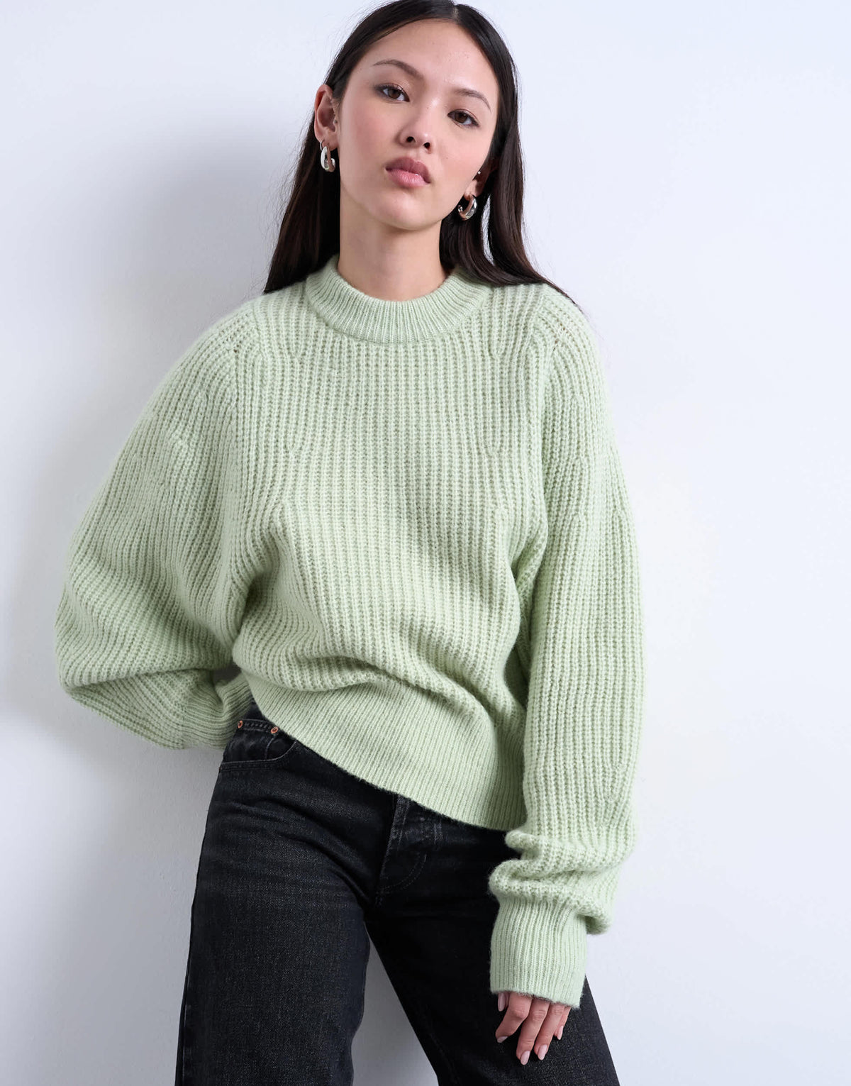 Topshop knitted balloon sleeve jumper in mint