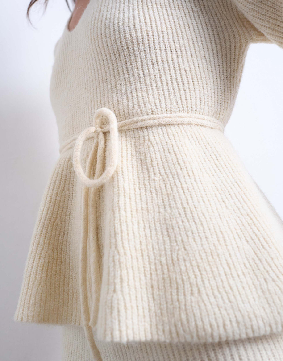 Topshop knitted tie waist peplum co-ord top in ivory