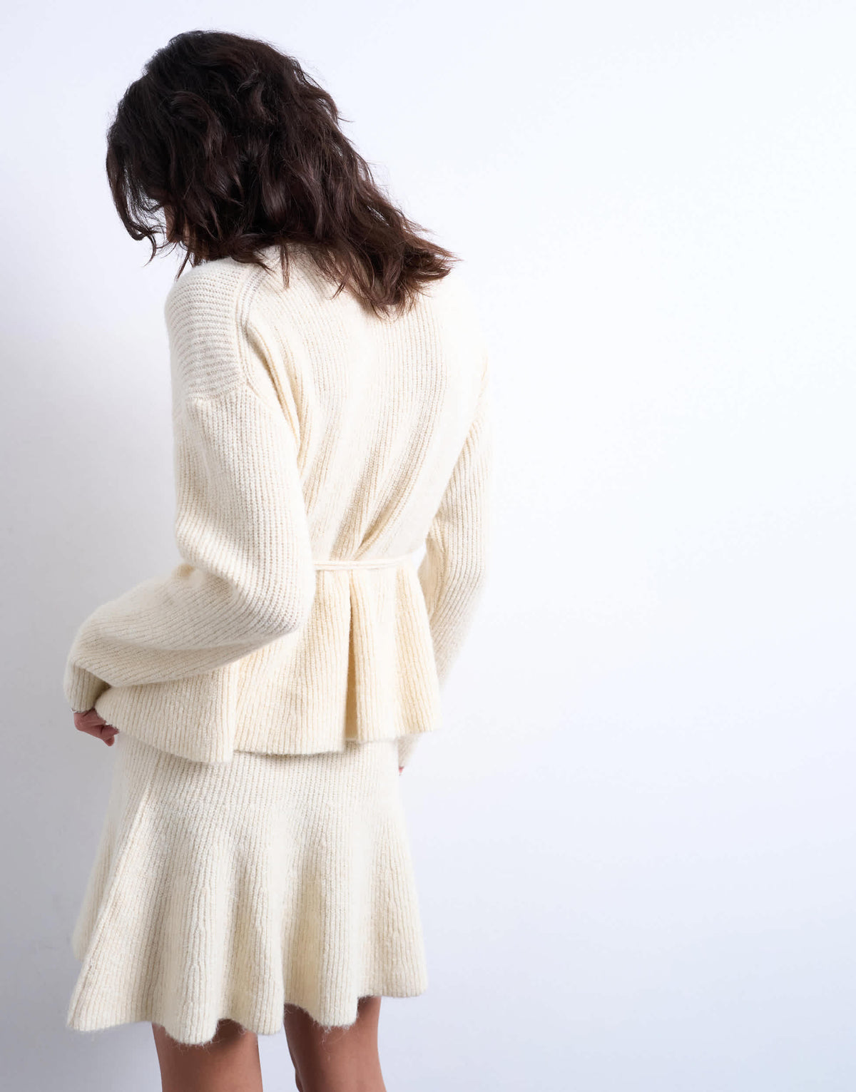 Topshop knitted tie waist peplum co-ord top in ivory