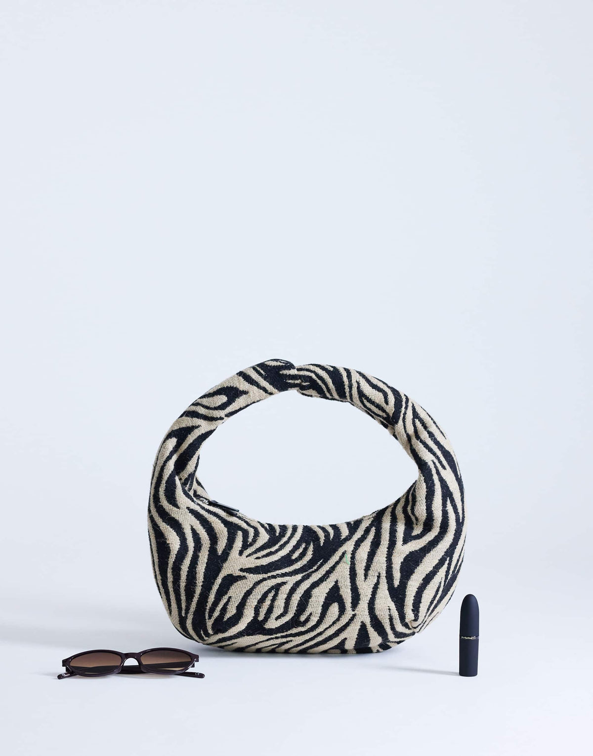 Topshop Giane medium canvas zebra scoop bag in black
