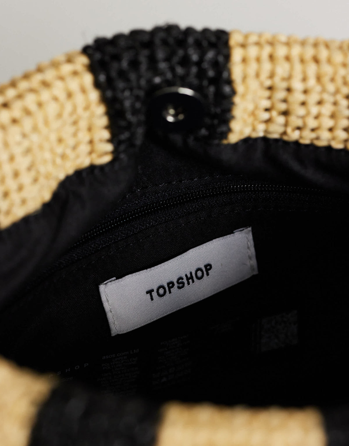 Topshop Jay medium stripe straw clutch bag in black & natural