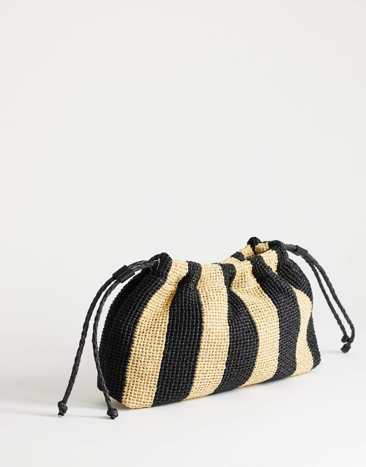 Topshop Jay medium stripe straw clutch bag in black & natural