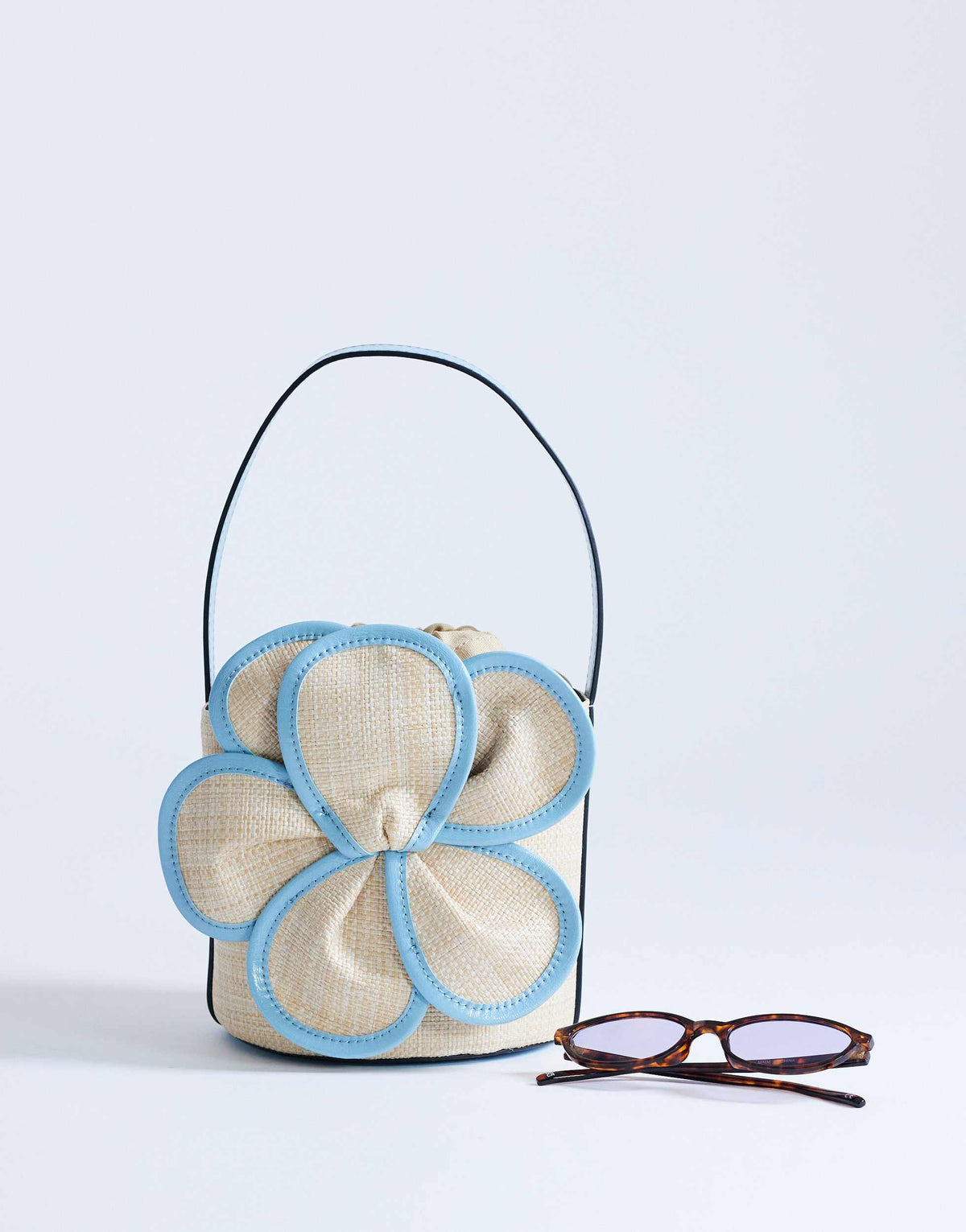 Topshop Gino medium straw flower grab bag in light blue