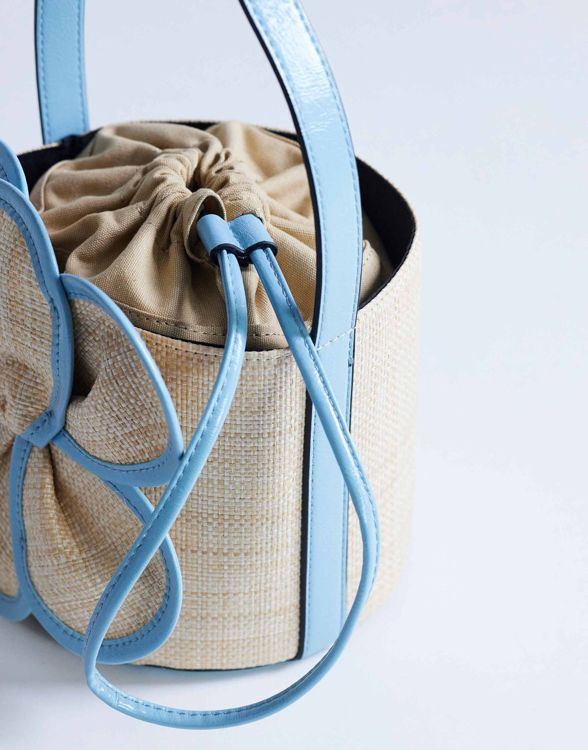 Topshop Gino medium straw flower grab bag in light blue