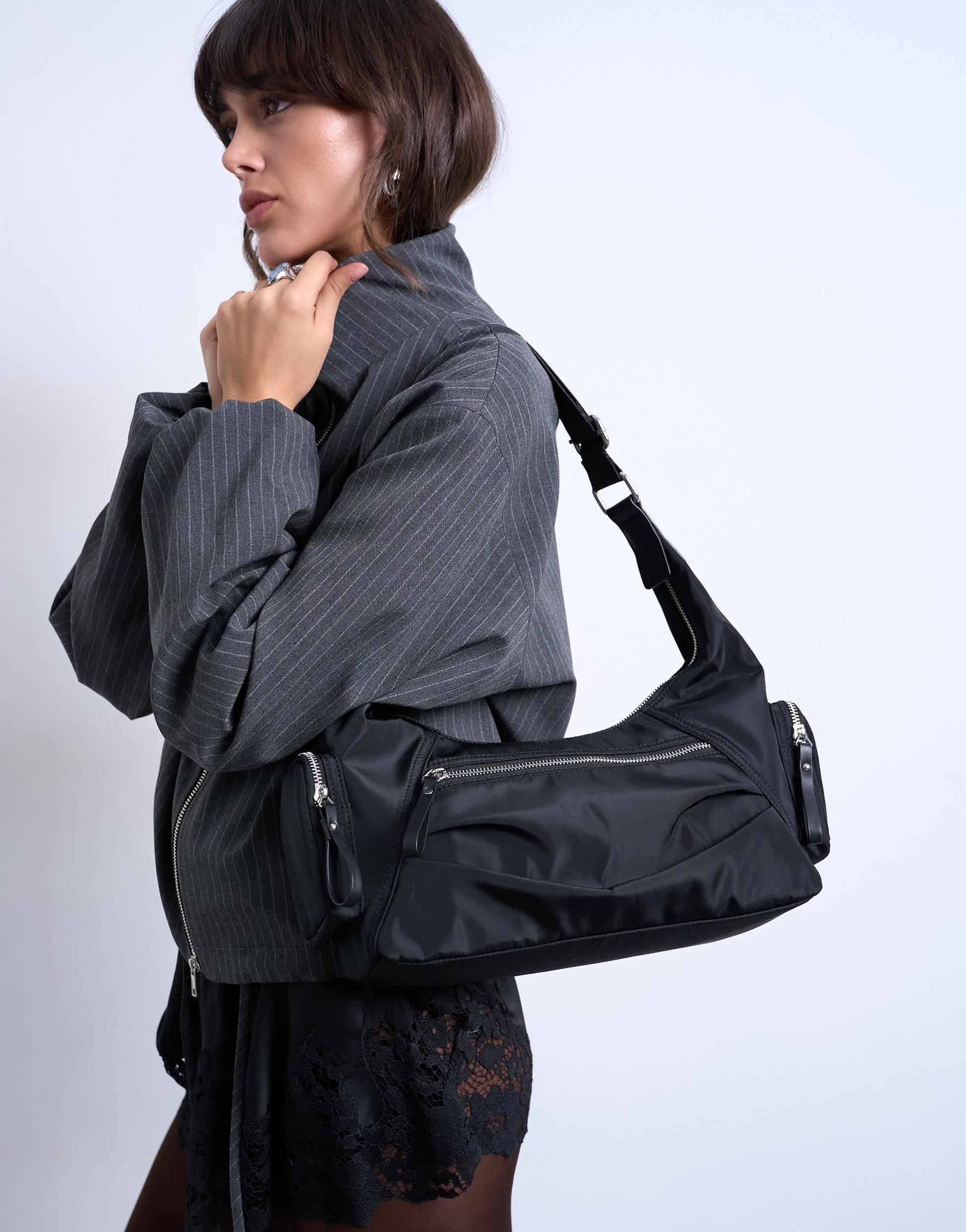 Topshop Cheryl large nylon crossbody bag in black