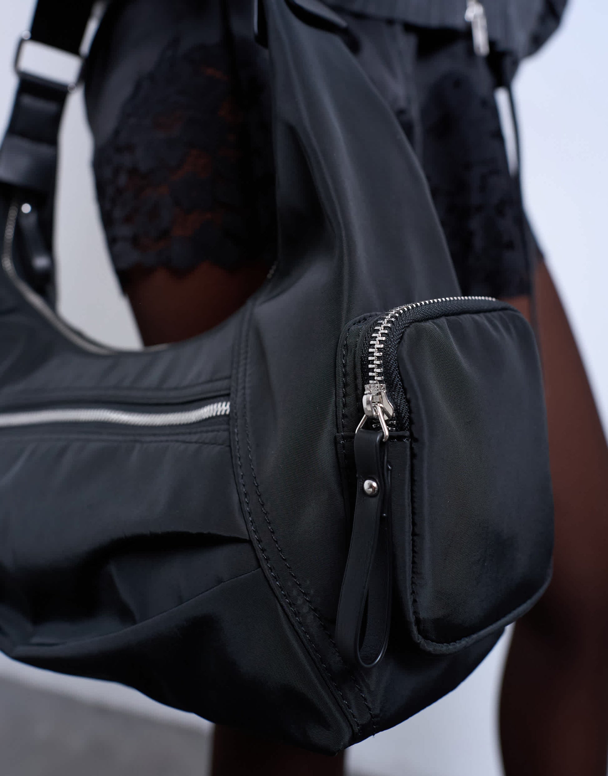 Topshop Cheryl large nylon crossbody bag in black