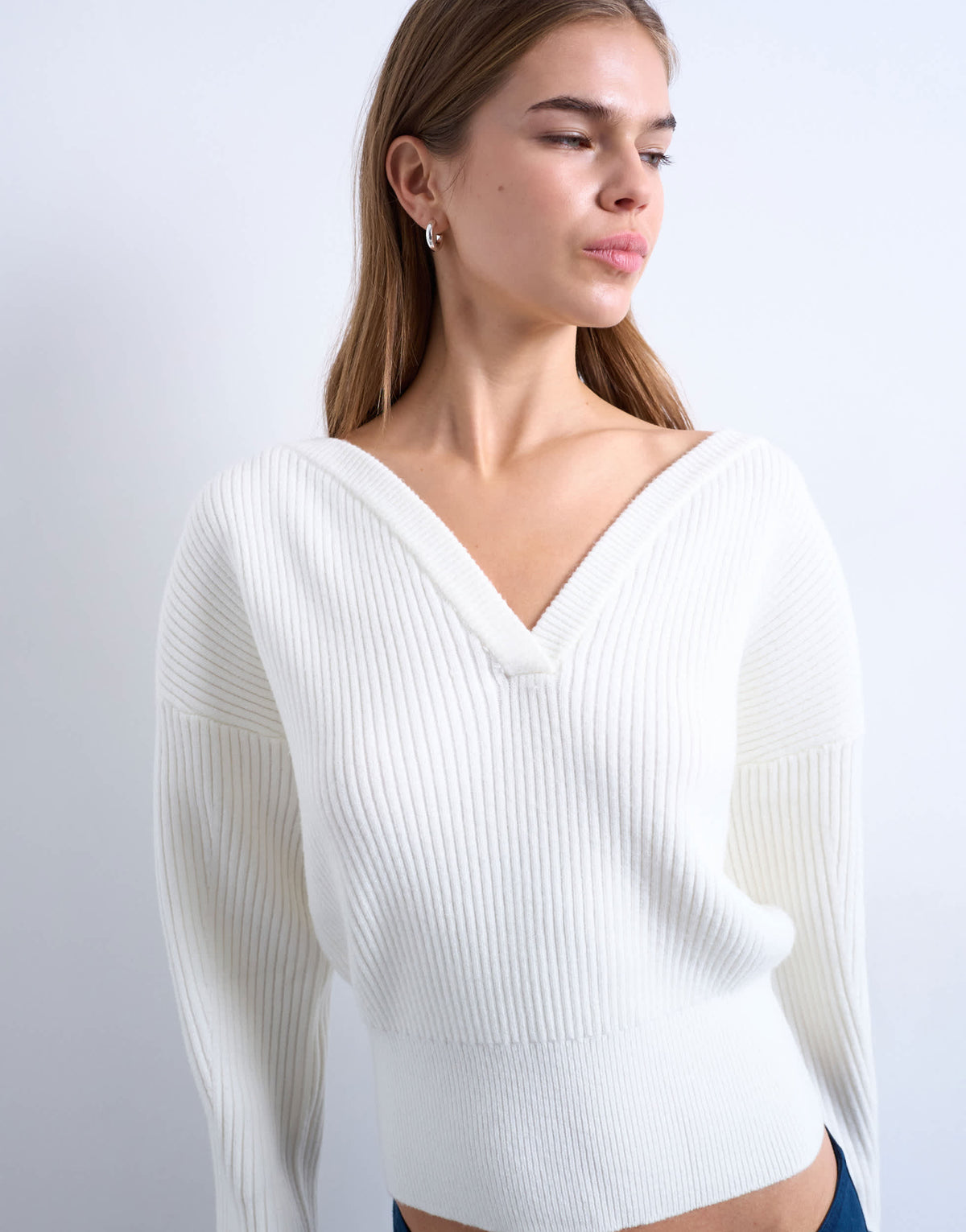 Topshop knitted sweetheart neck cinch waist jumper in ivory