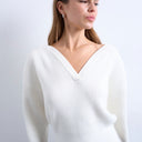 Topshop knitted sweetheart neck cinch waist jumper in ivory