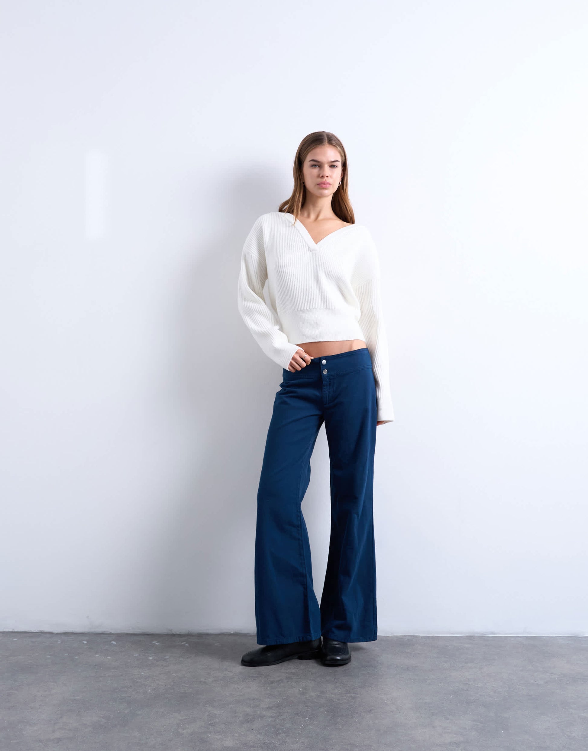 Topshop knitted sweetheart neck cinch waist jumper in ivory