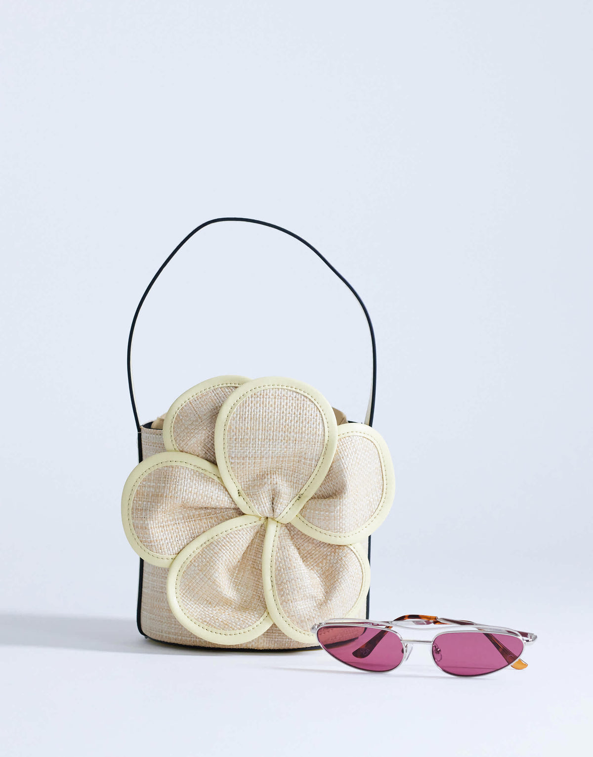 Topshop Gino medium straw flower grab bag in yellow