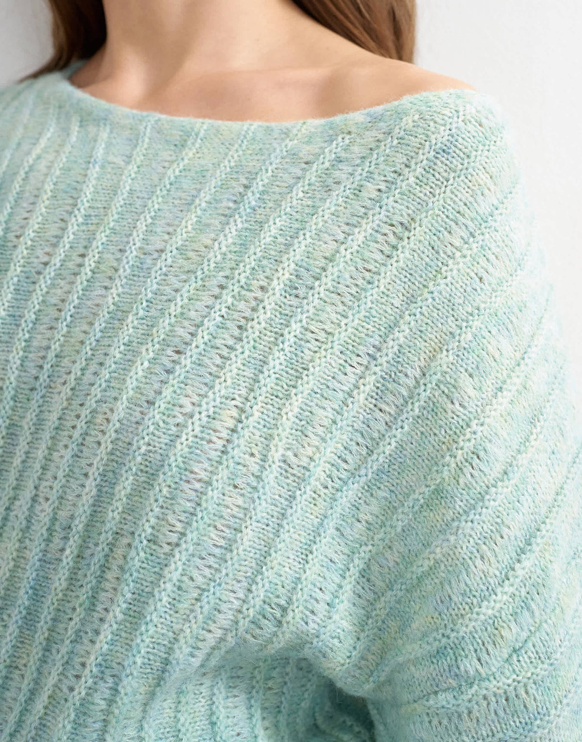 Topshop knitted slash neck wave textured jumper in mint