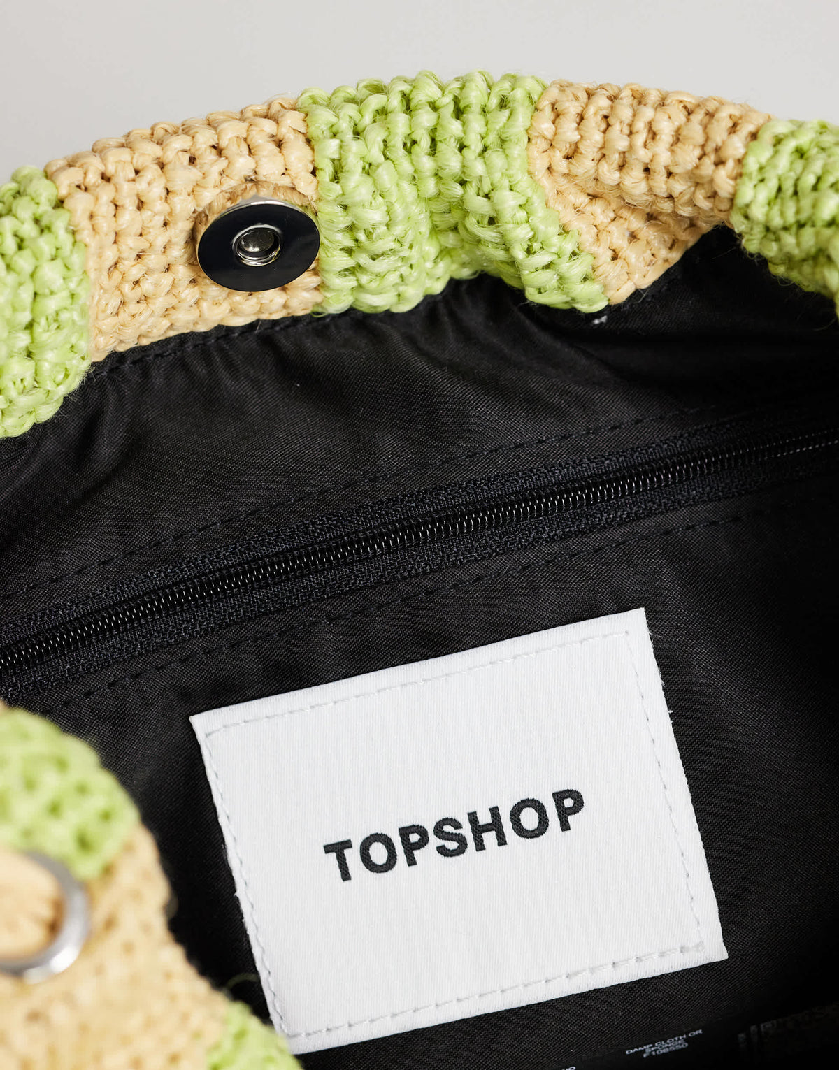 Topshop Jay medium stripe straw clutch bag in lime & natural