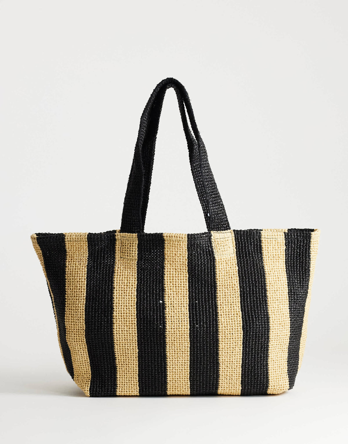 Topshop Selia large stripe straw tote bag in black & natural