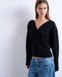 Topshop knitted sweetheart neck cinch waist jumper in black