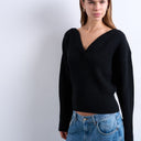 Topshop knitted sweetheart neck cinch waist jumper in black