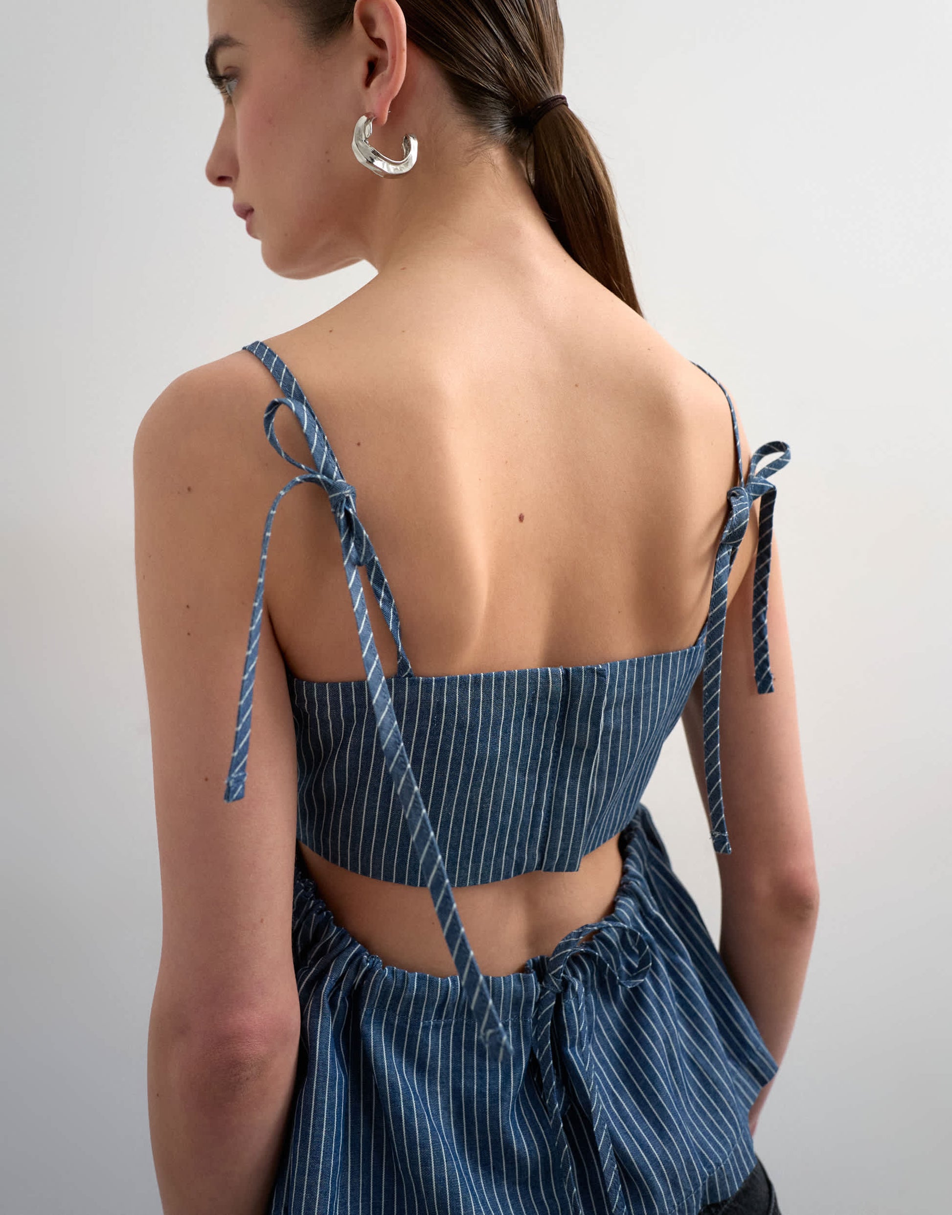 Topshop denim strappy cami top in blue stripe