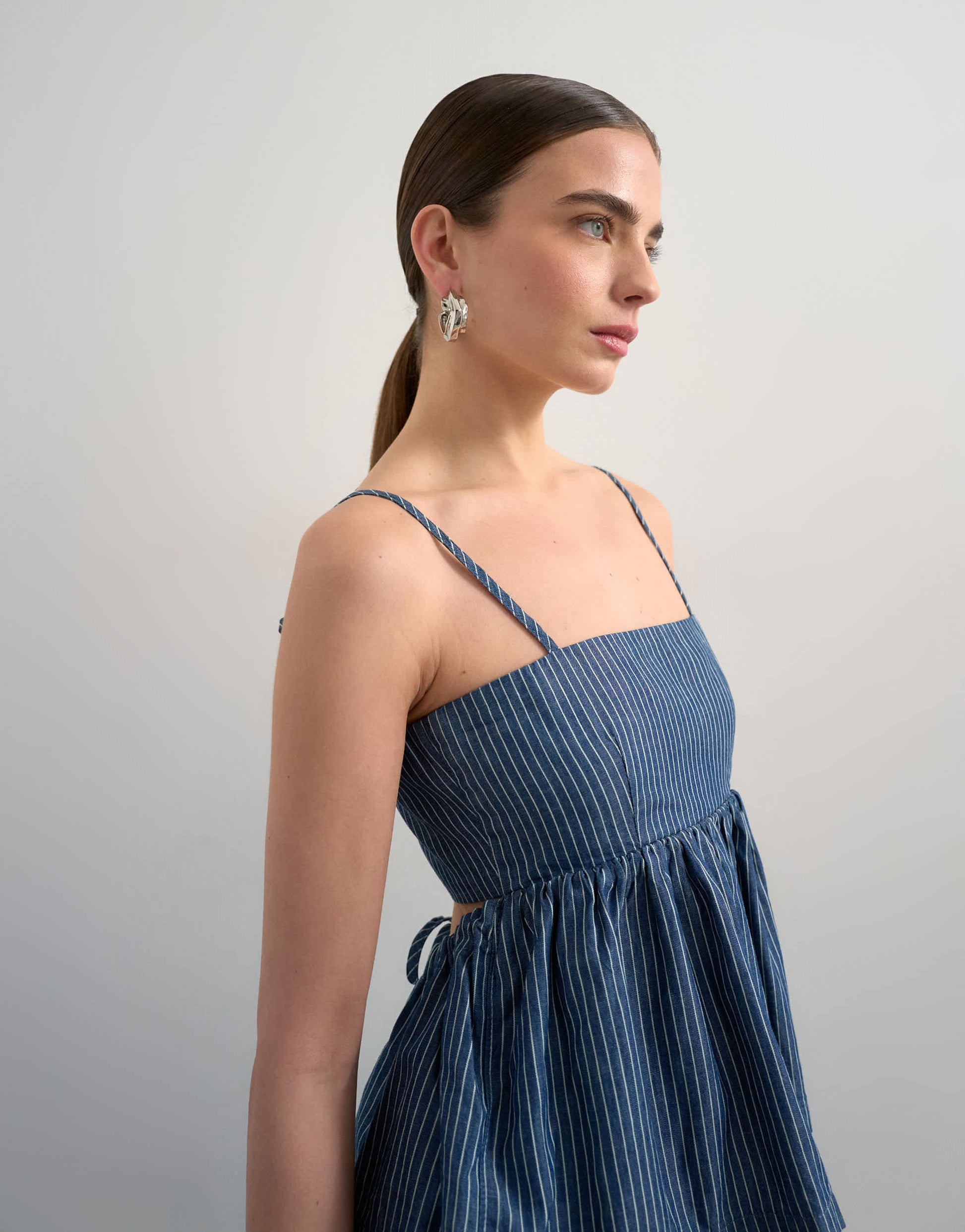 Topshop denim strappy cami top in blue stripe