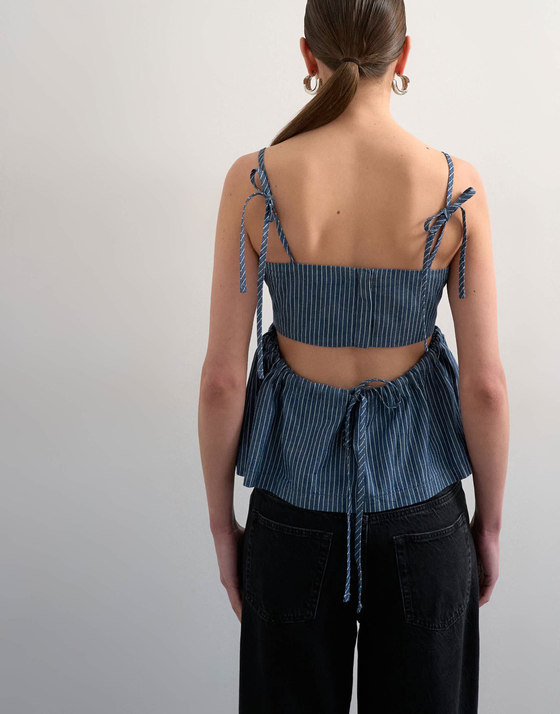 Topshop denim strappy cami top in blue stripe