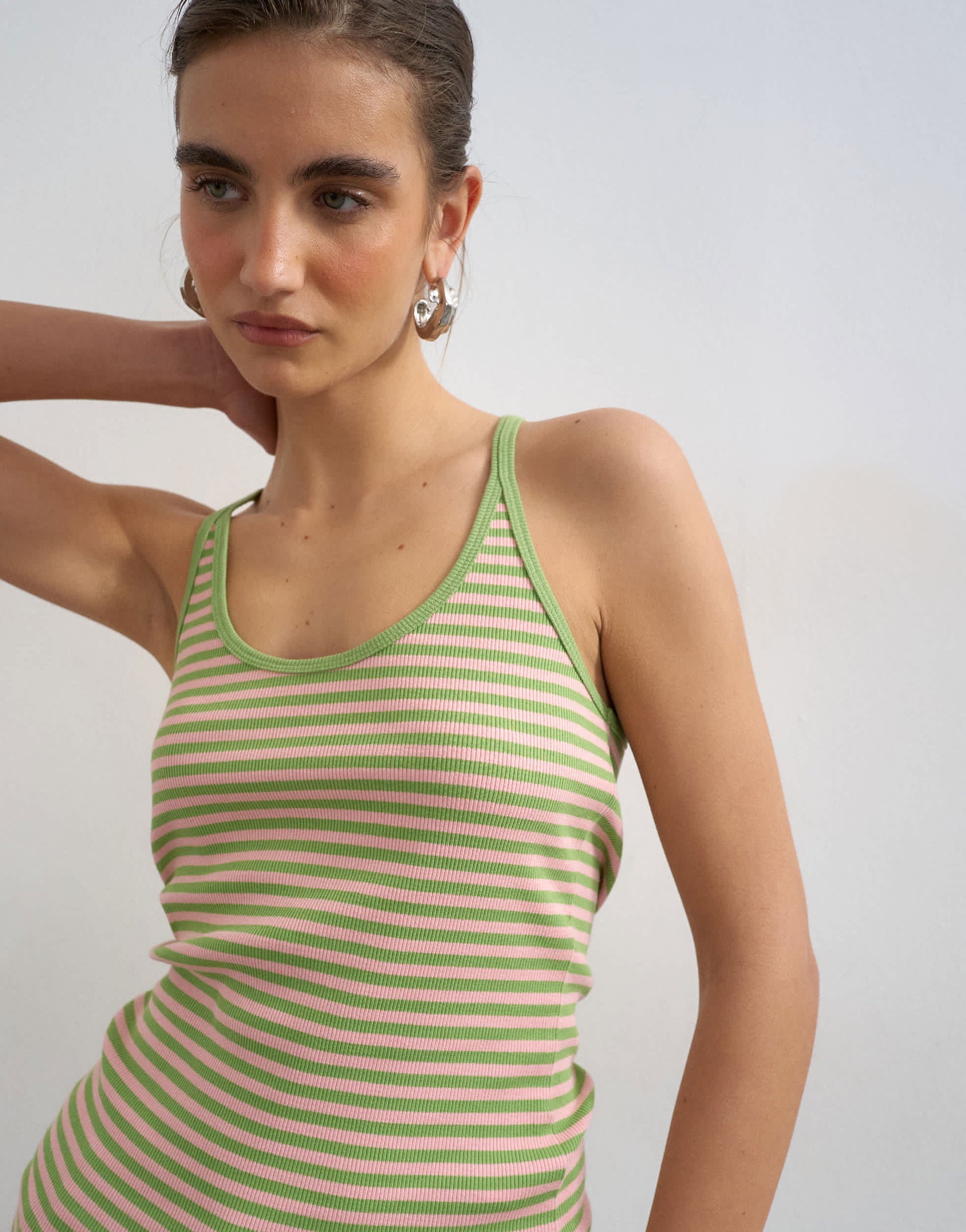 Topshop stripe spaghetti strap scoop racer vest in pink and green