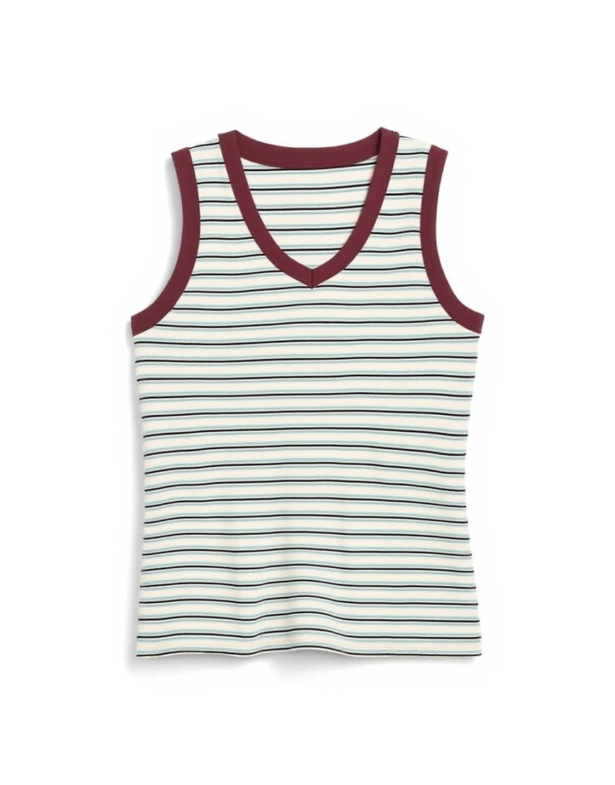 Topshop stripe rib v-neck vest in burgundy