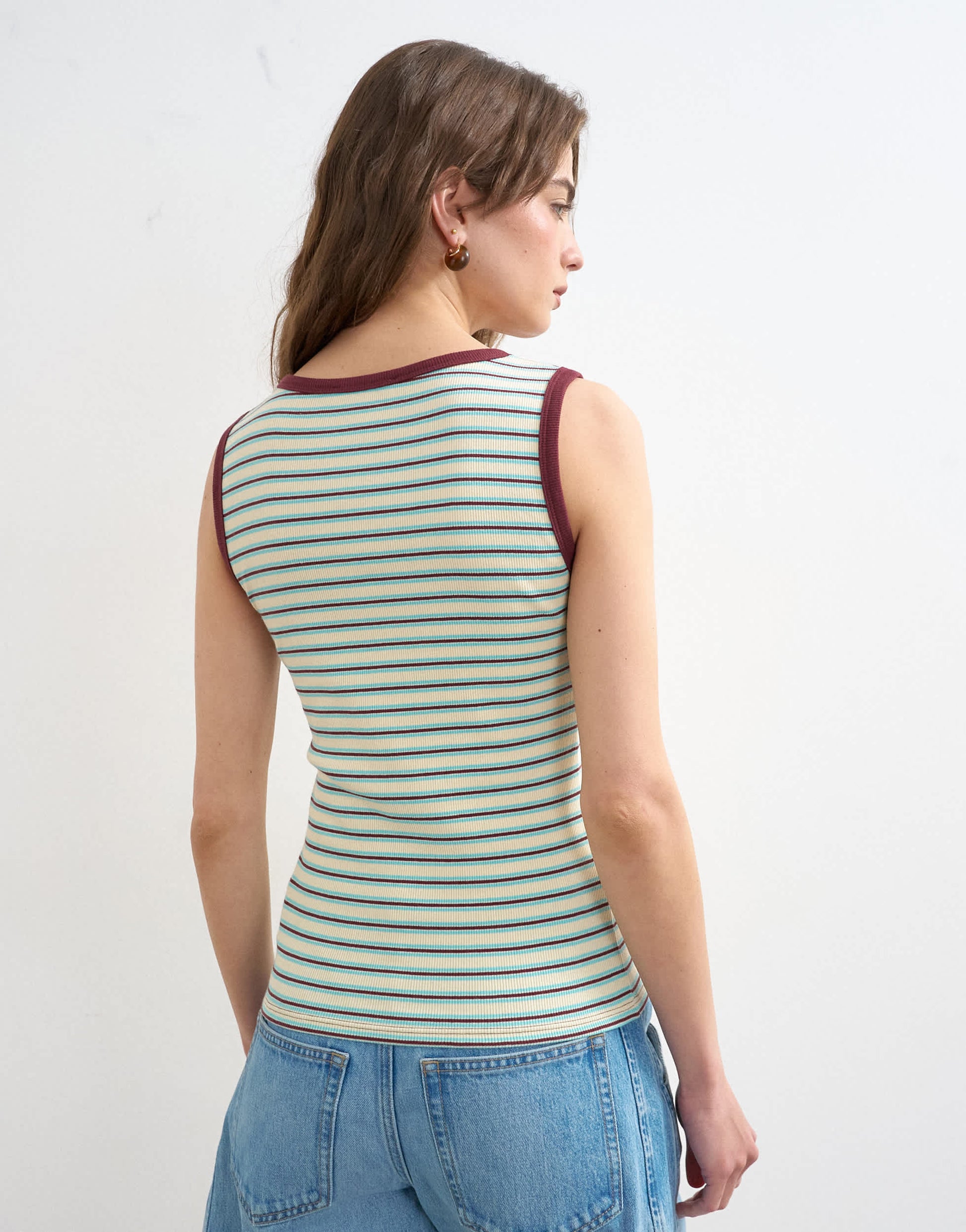 Topshop stripe rib v-neck vest in burgundy