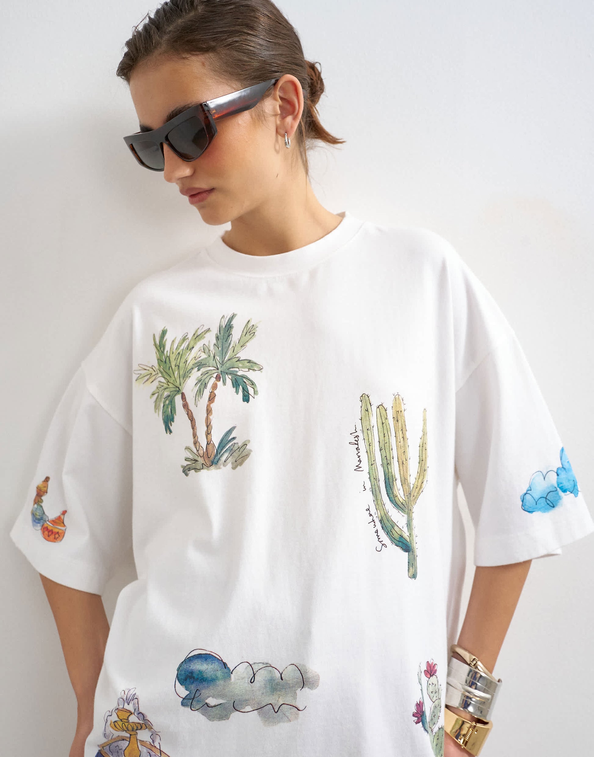 Topshop graphic holiday doodle print oversized tee in white