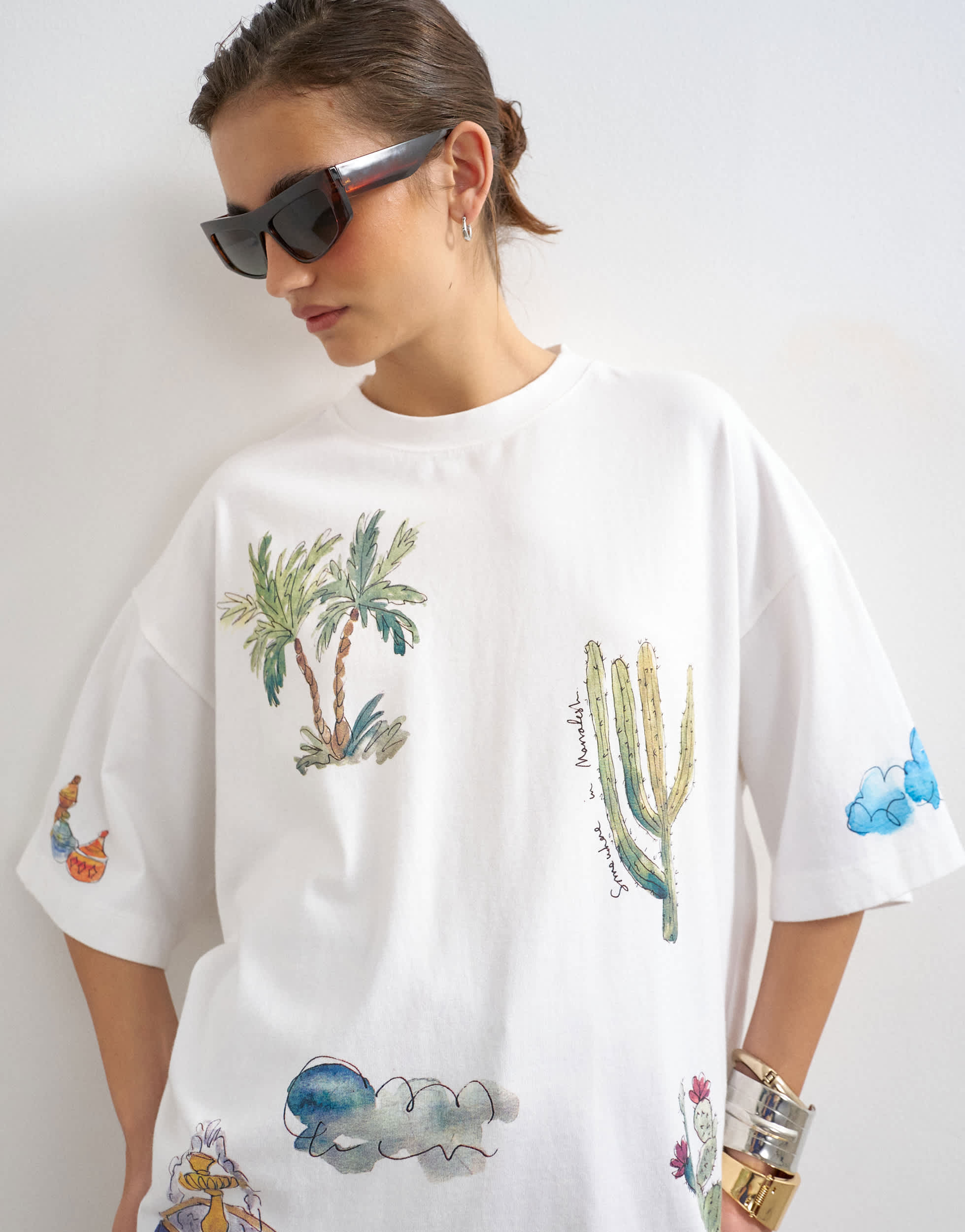 Topshop graphic holiday doodle print oversized tee in white