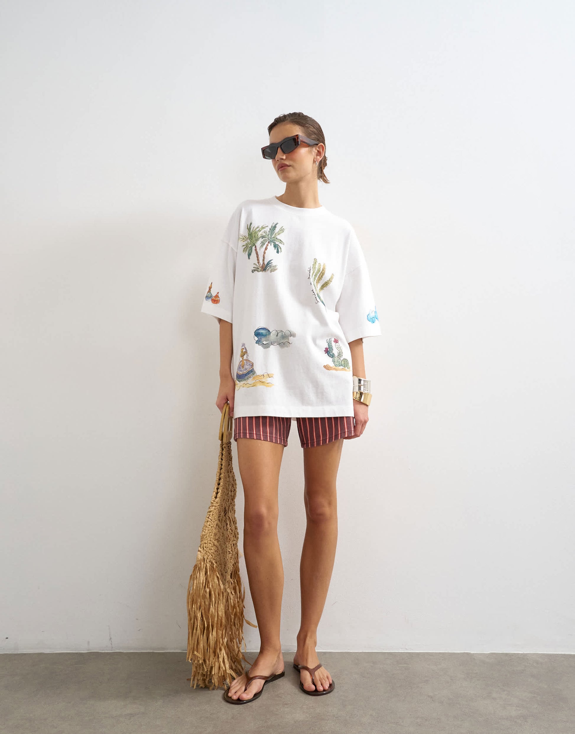Topshop graphic holiday doodle print oversized tee in white