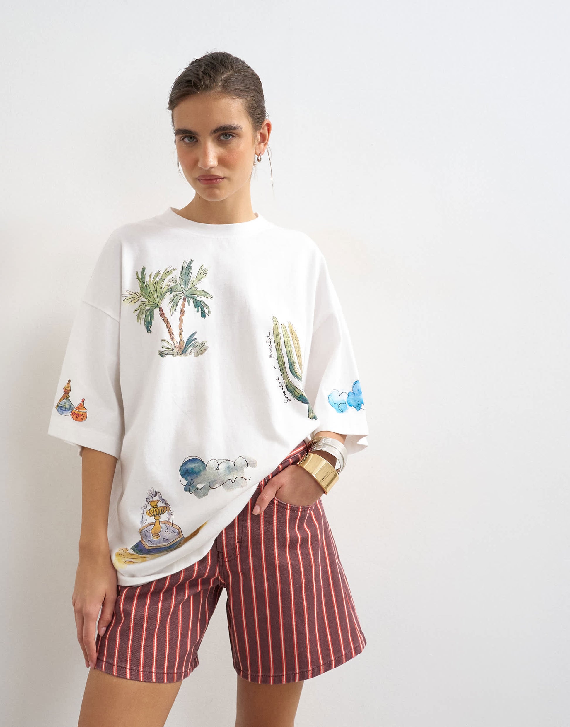 Topshop graphic holiday doodle print oversized tee in white