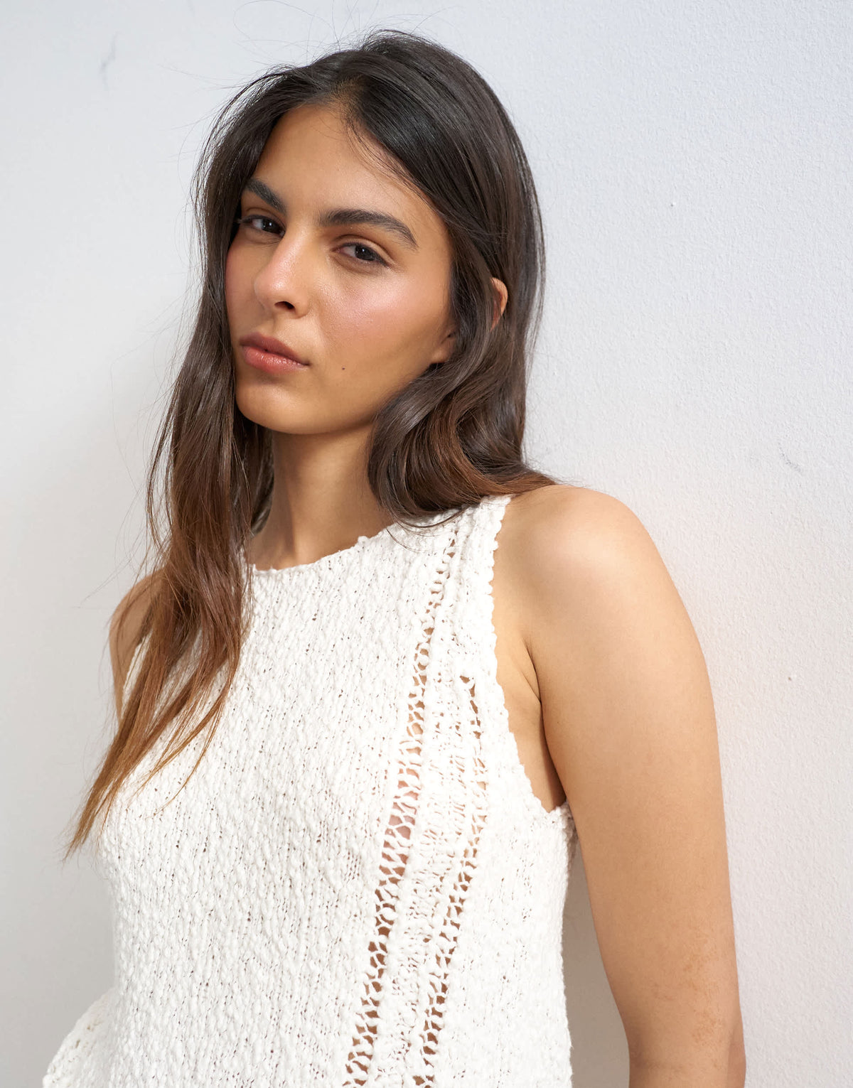 Topshop knitted pointelle vest co-ord in ivory
