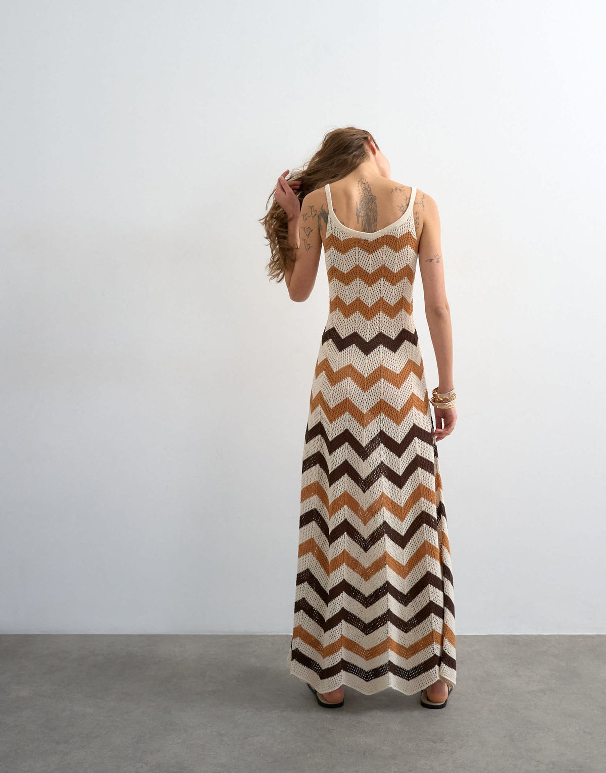 Topshop knitted chevron stripe maxi dress in neutral
