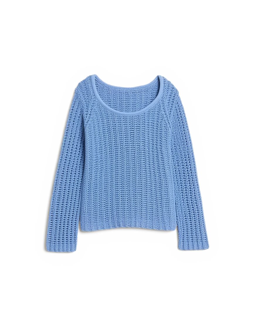 Topshop knitted open stitch long sleeve top in blue