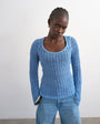 Topshop knitted open stitch long sleeve top in blue