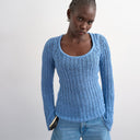 Topshop knitted open stitch long sleeve top in blue