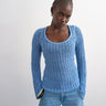Topshop knitted open stitch long sleeve top in blue
