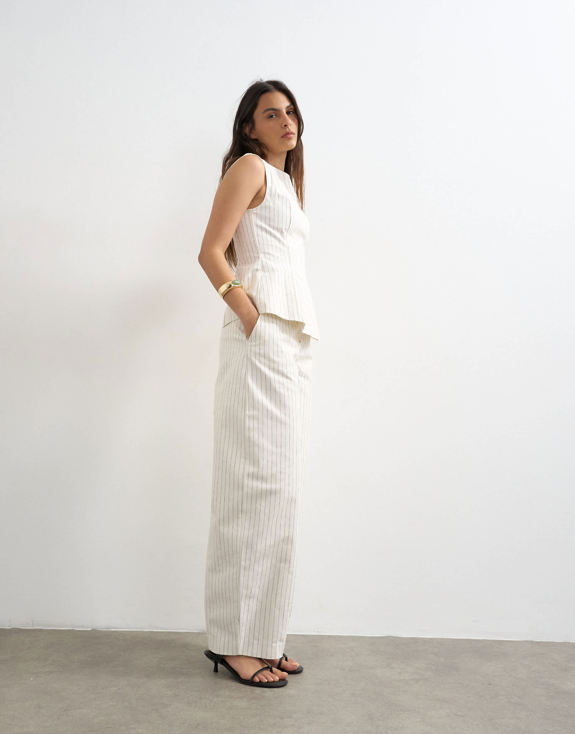 Topshop co ord striped barrel trouser in white