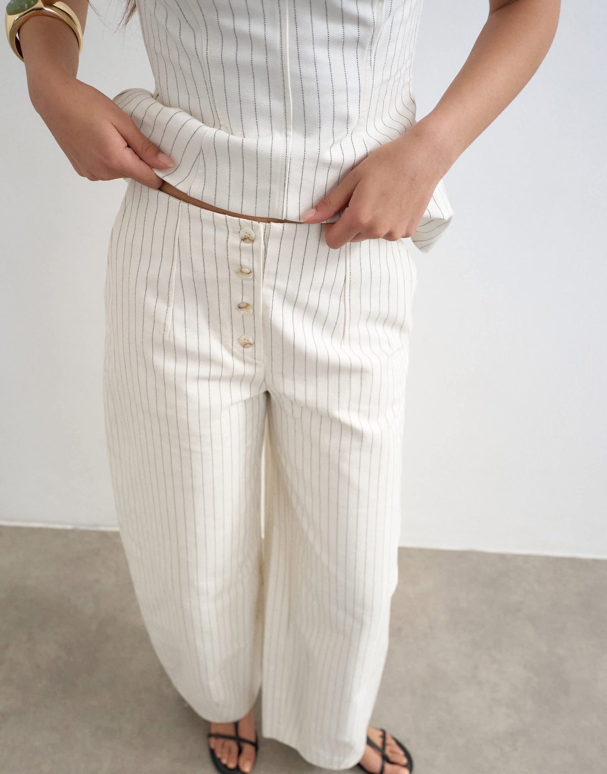 Topshop co ord striped barrel trouser in white
