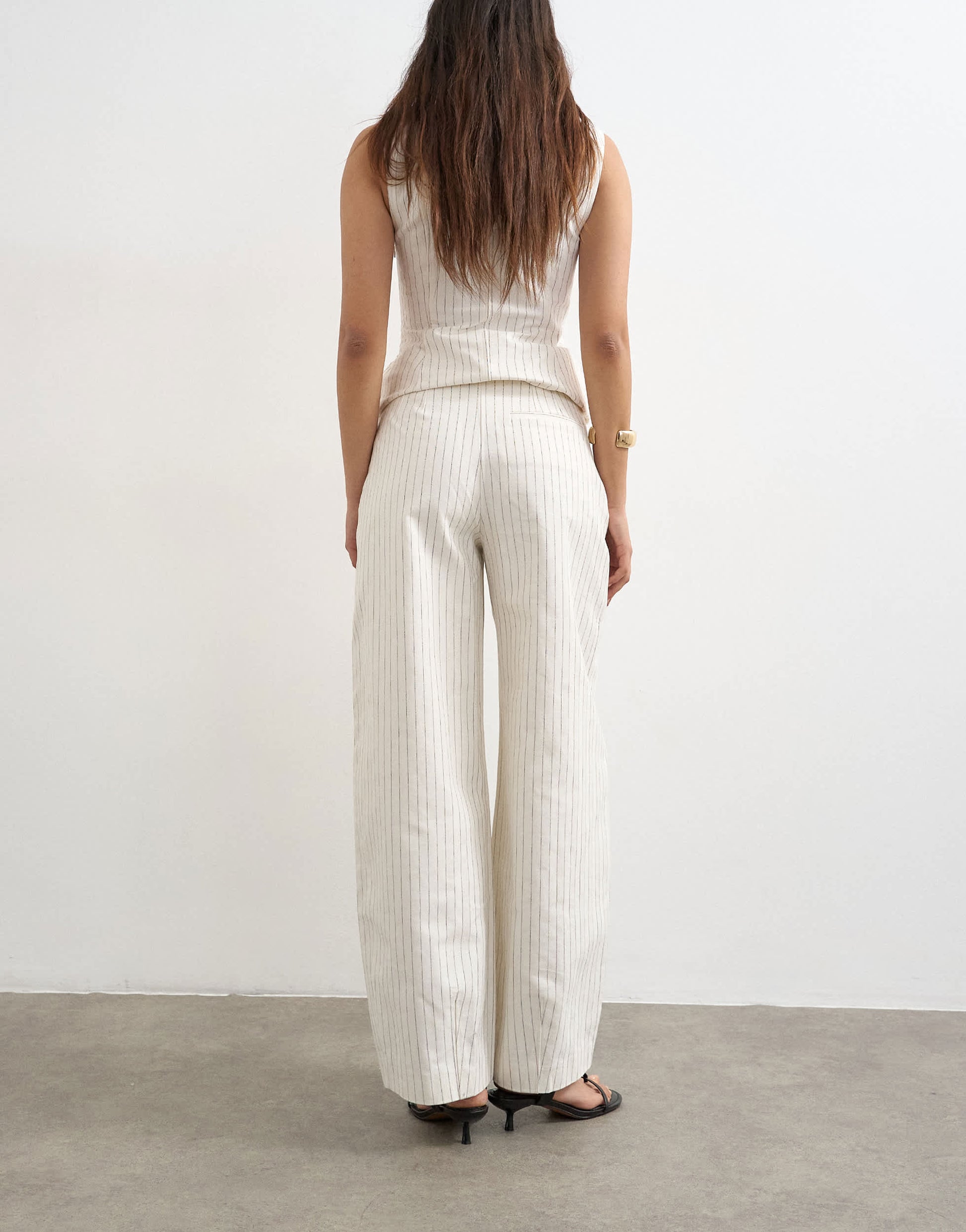 Topshop co ord striped barrel trouser in white