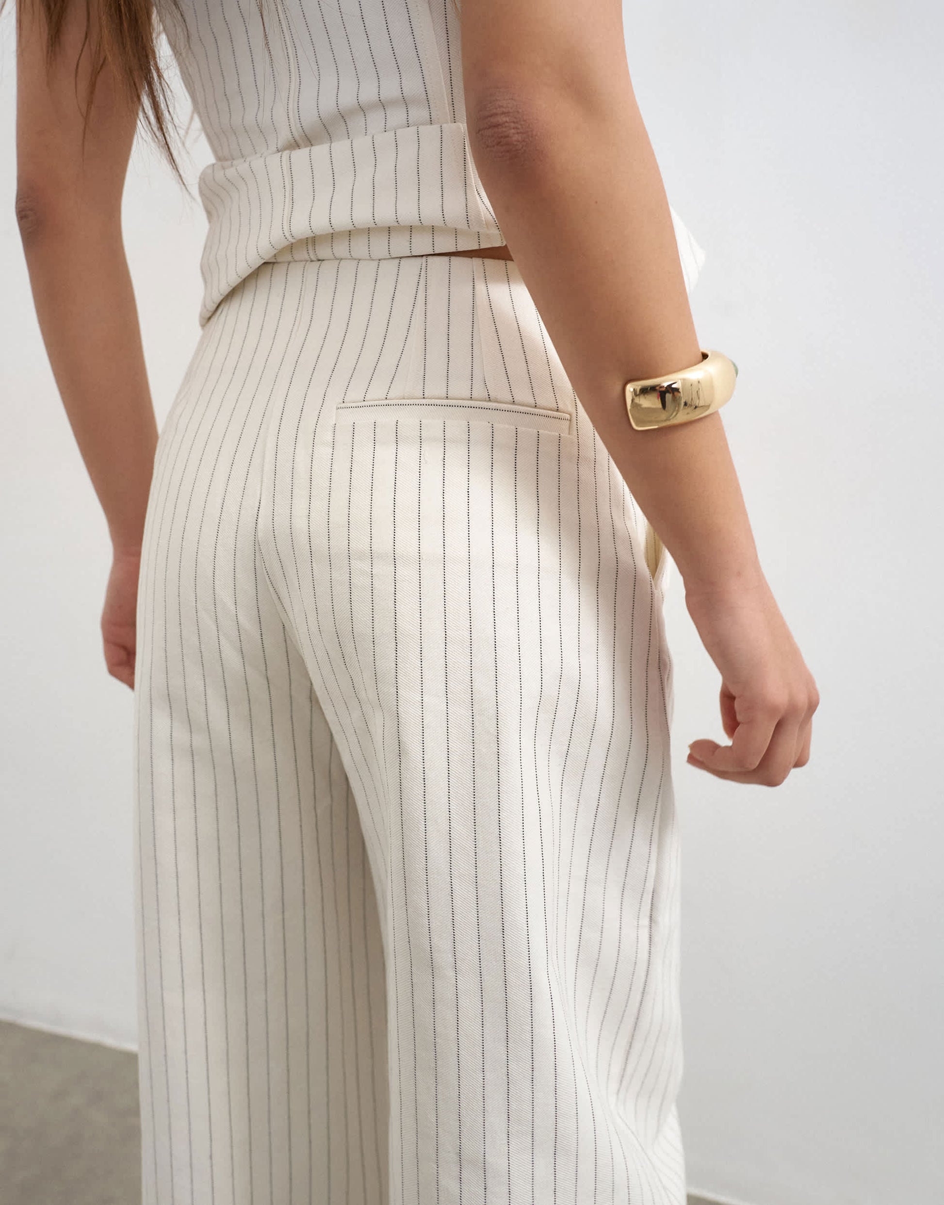 Topshop co ord striped barrel trouser in white