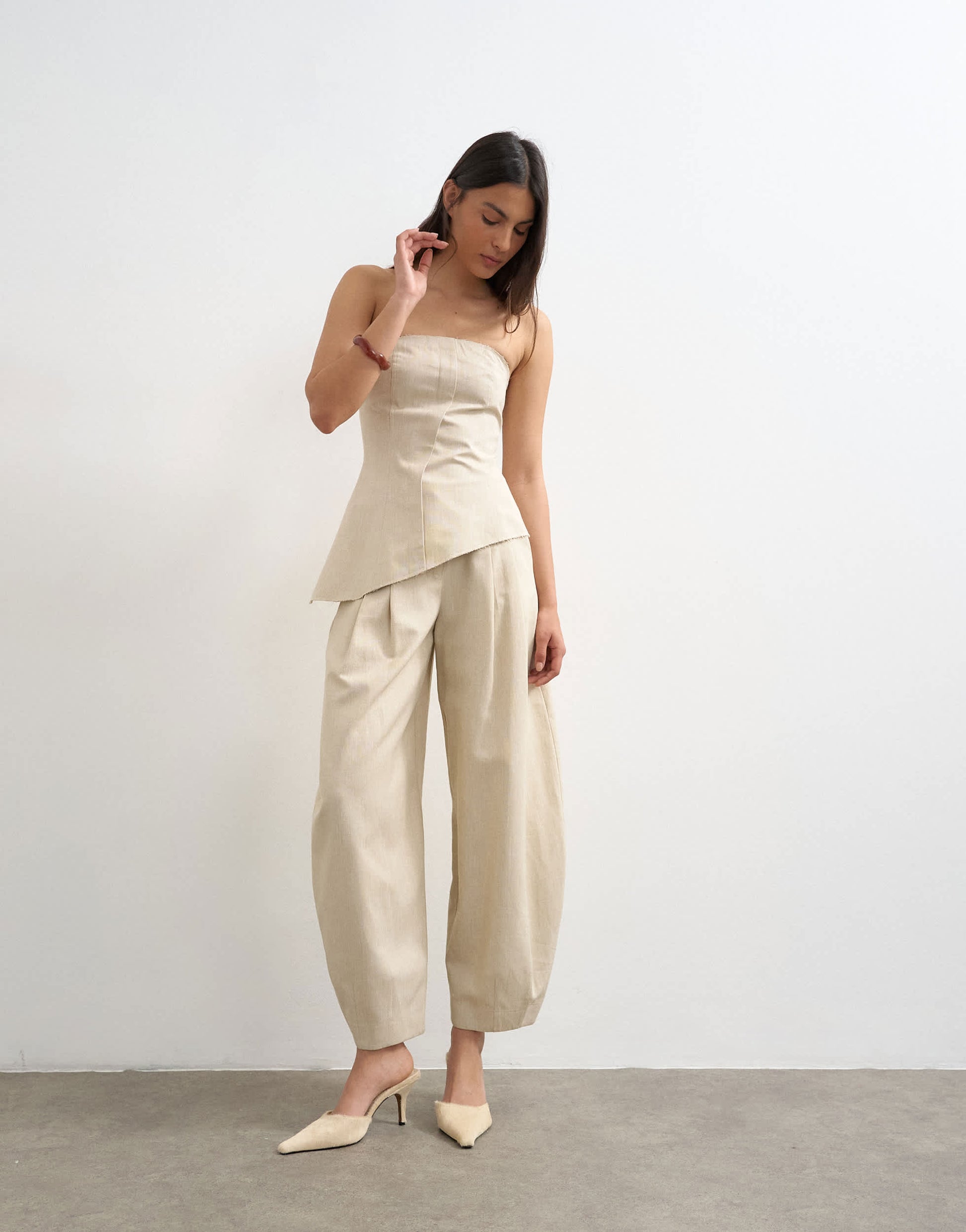 Topshop co ord asymmetric raw hem bandeau in stone