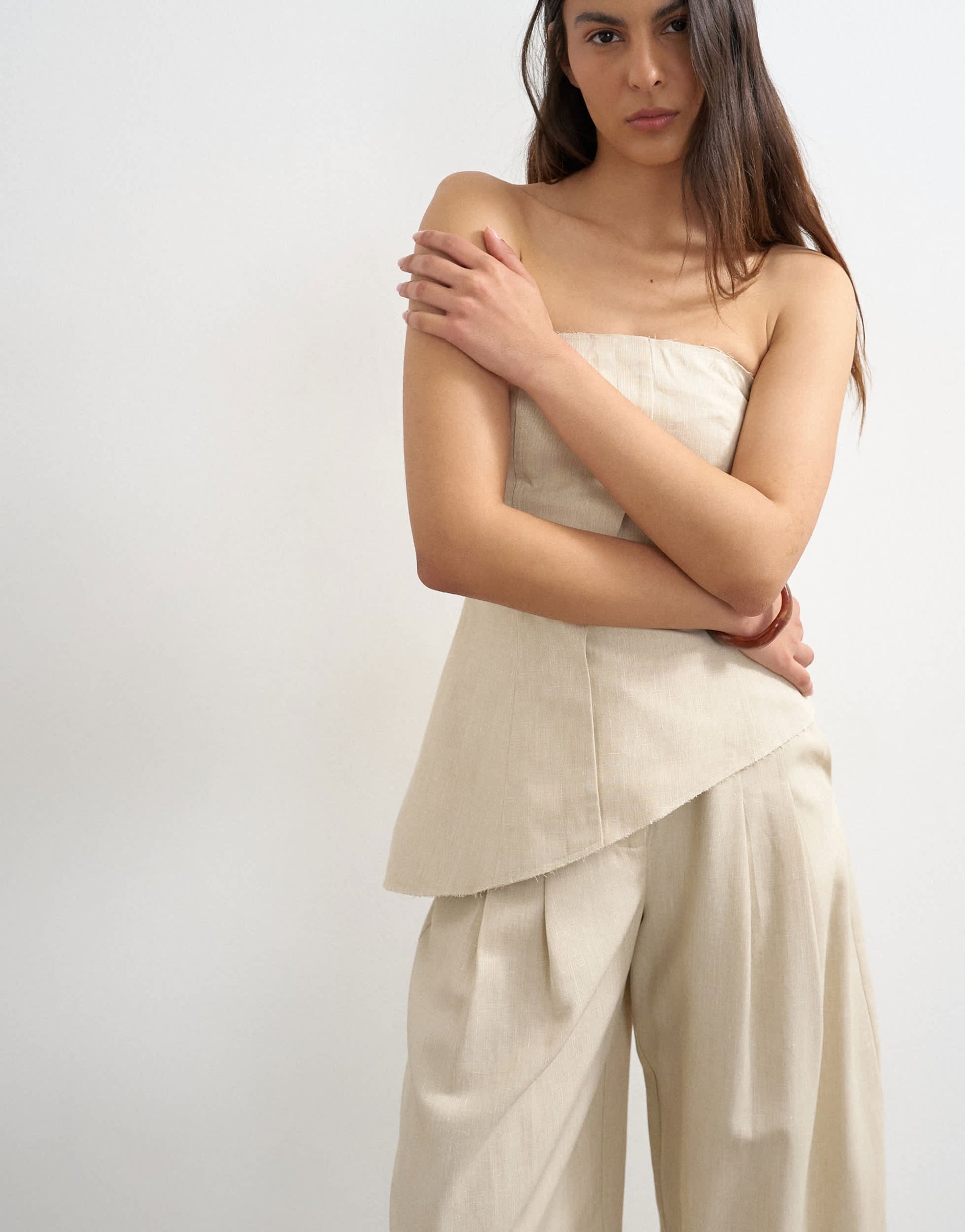 Topshop co ord asymmetric raw hem bandeau in stone