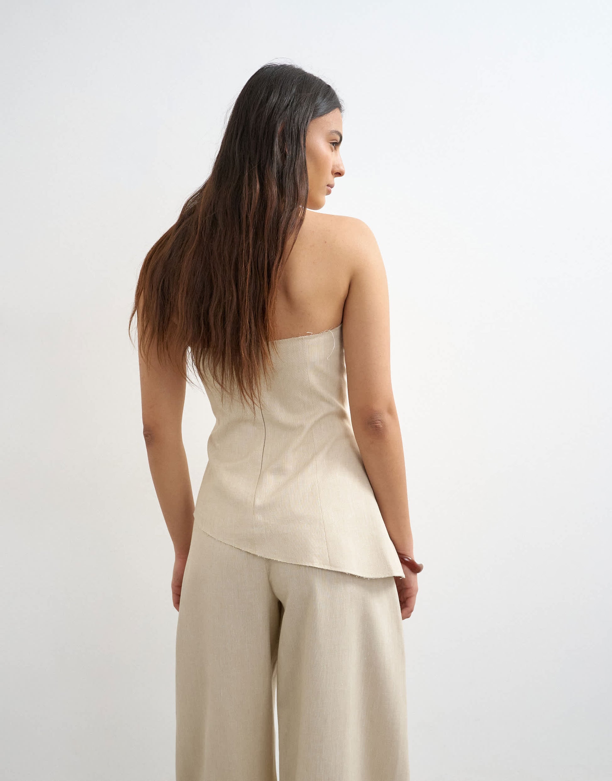 Topshop co ord asymmetric raw hem bandeau in stone