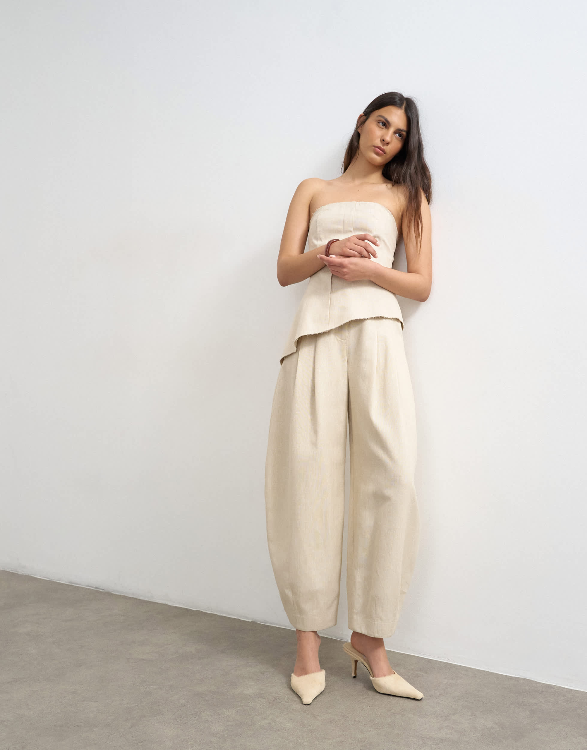 Topshop co ord raw hem barrel  leg tailored trouser in stone
