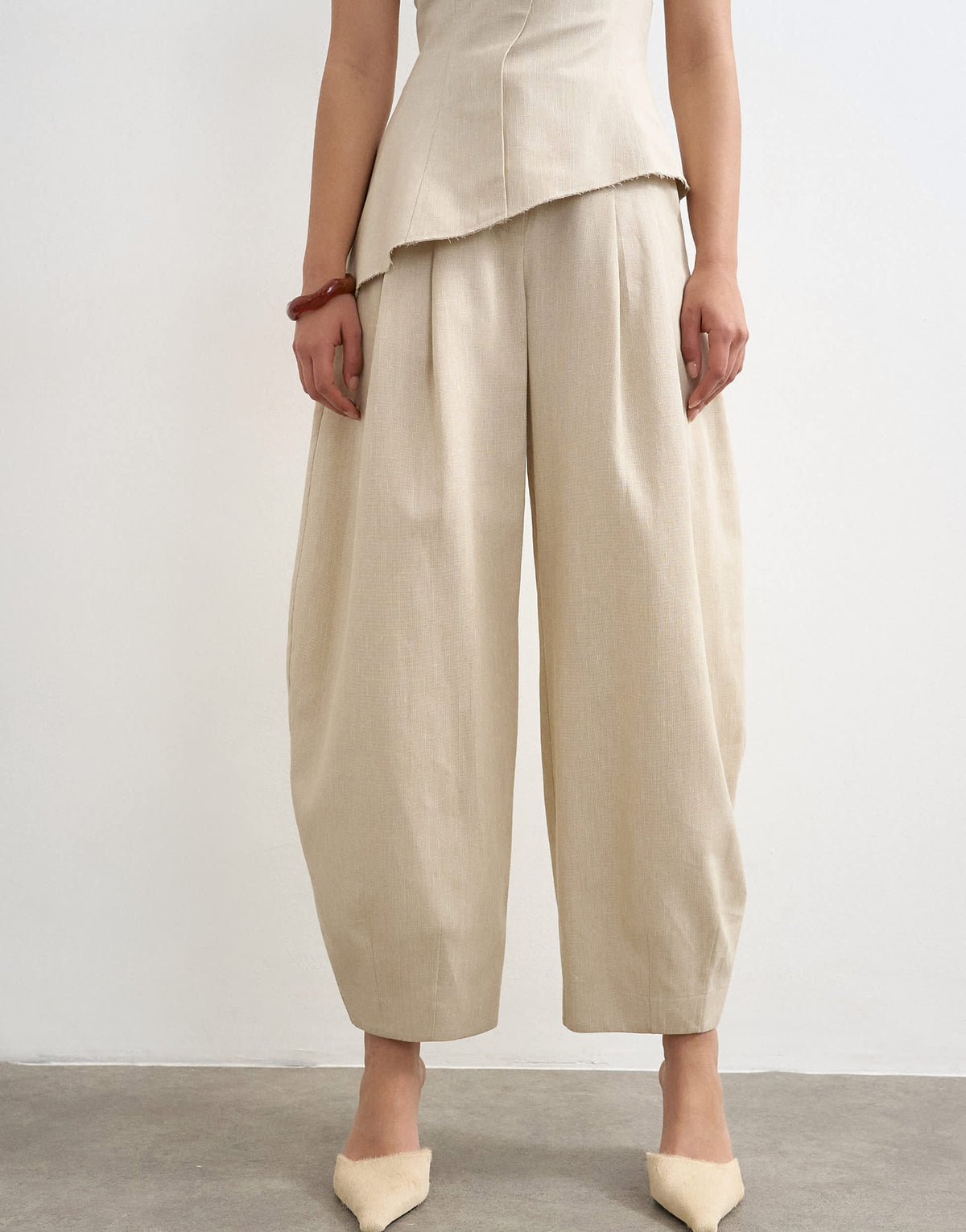 Topshop co ord raw hem barrel  leg tailored trouser in stone