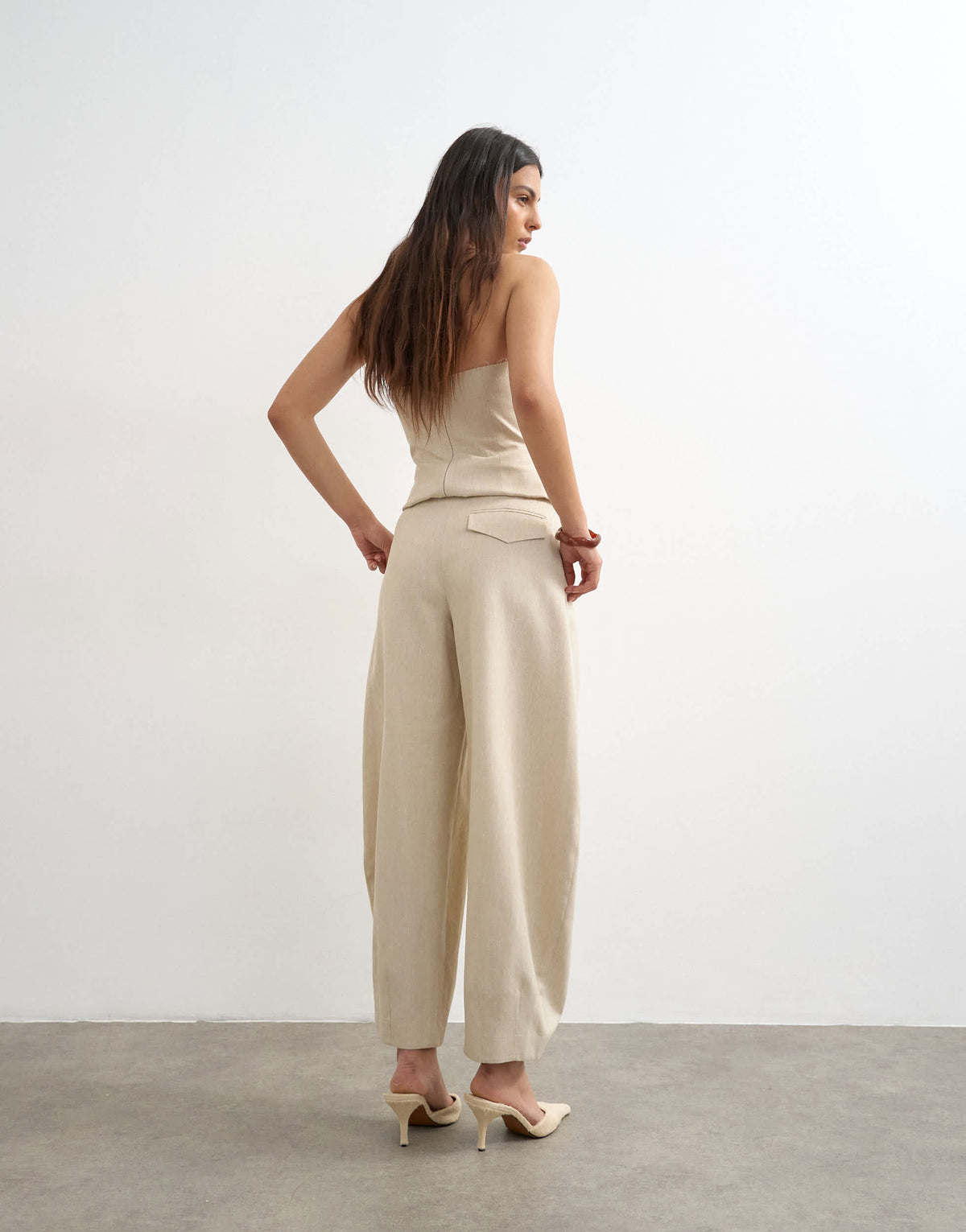 Topshop co ord raw hem barrel  leg tailored trouser in stone