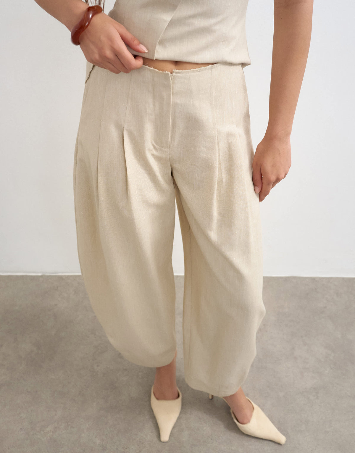 Topshop co ord raw hem barrel  leg tailored trouser in stone