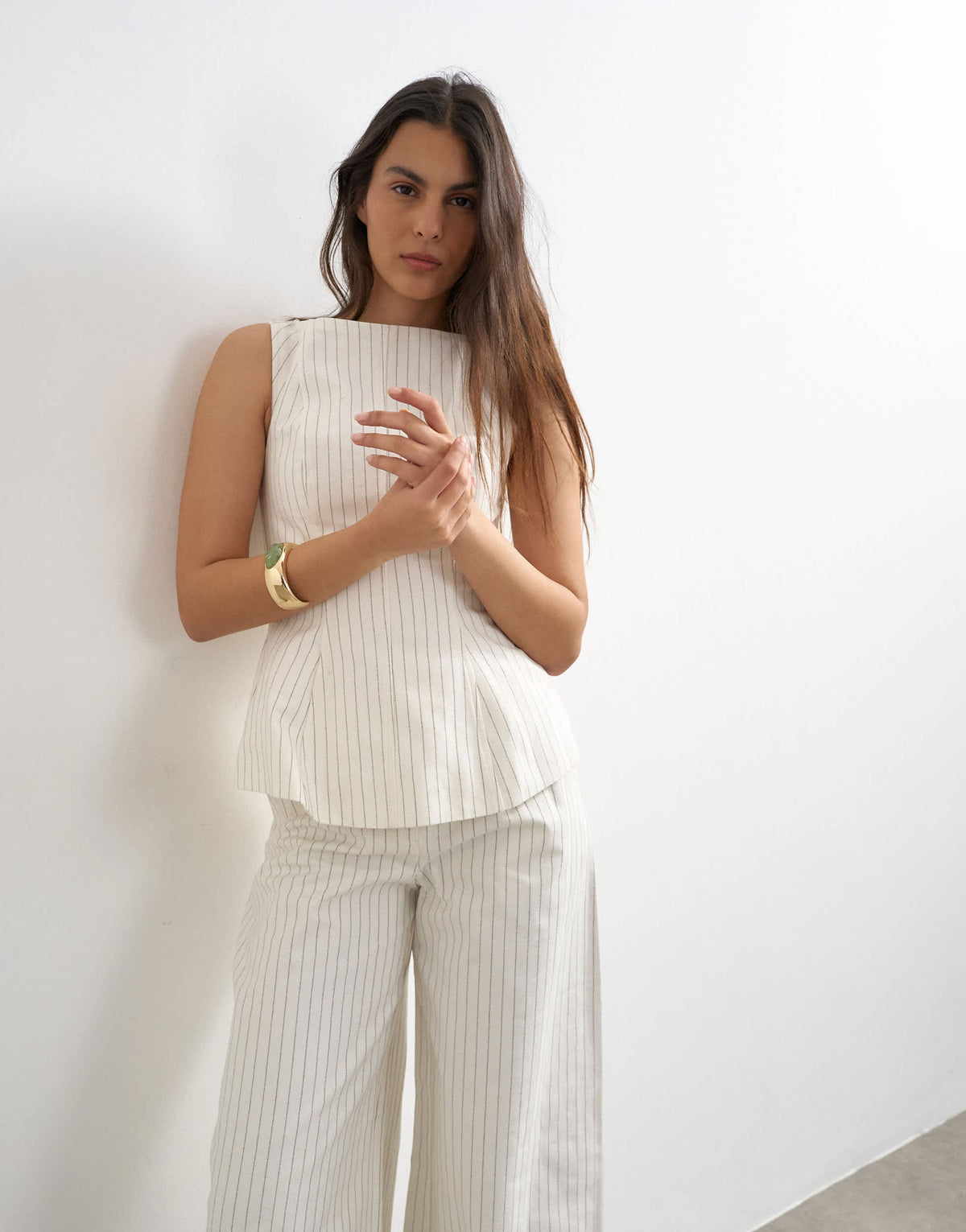 Topshop co ord striped high neck top in white